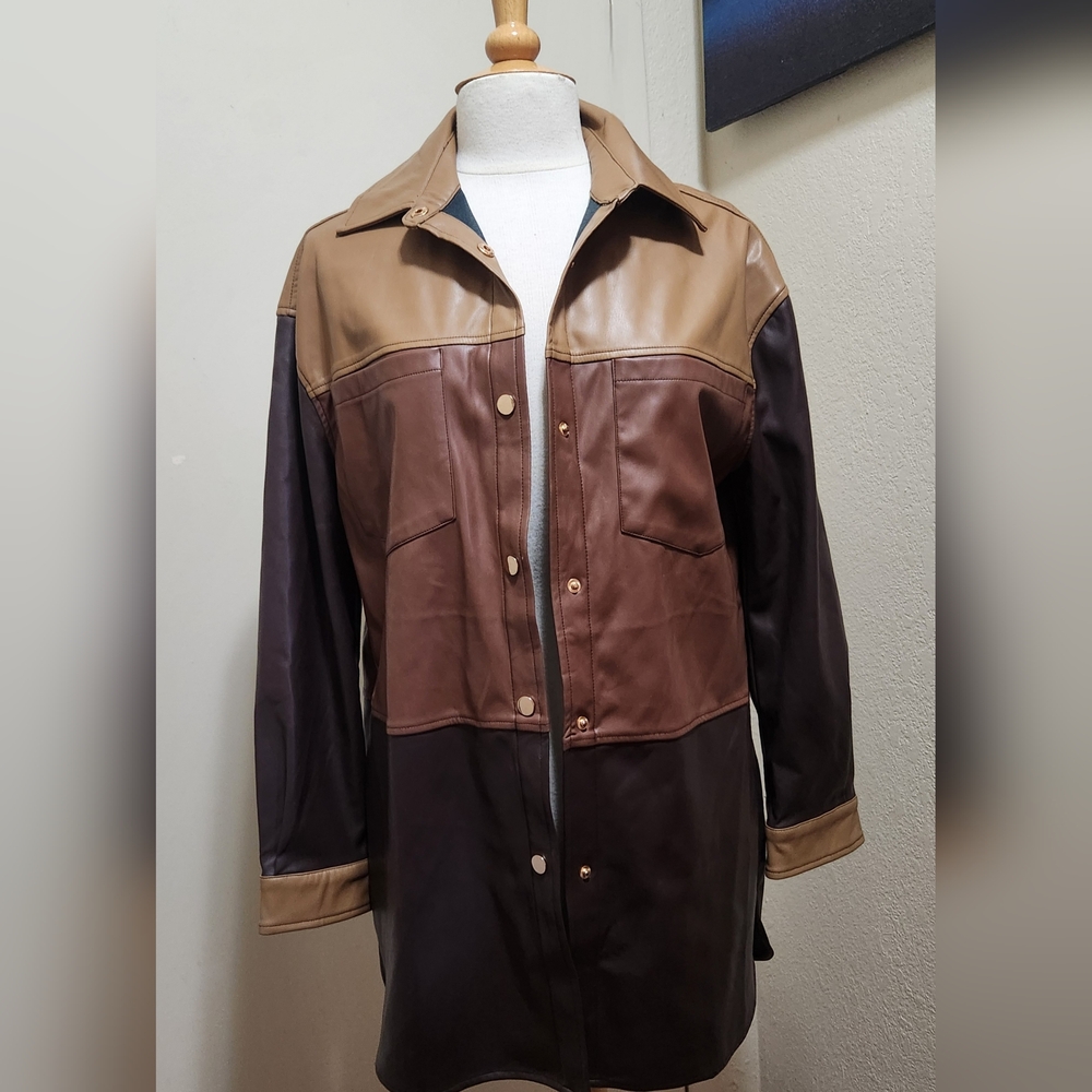 Badgley Mischka Gigi Vegan Leather Oversized Shirt Jacket S